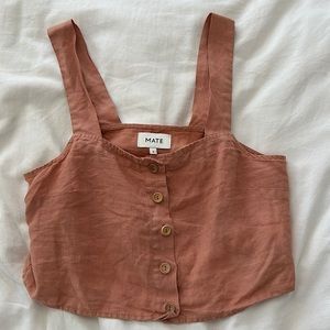 MATE the Label Coral Linen Crop Top with Buttons